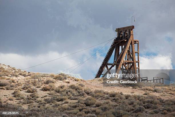 mining headframe (historic) - tonopah nevada stock pictures, royalty-free photos & images