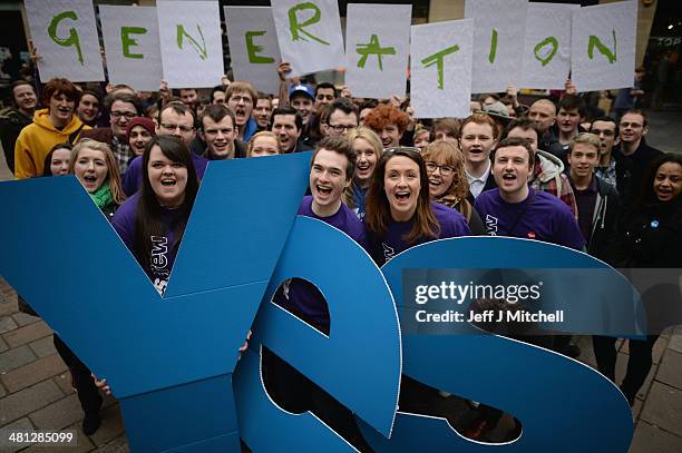 Generation Yes campaigners leaflet for the Scottish independence referendum on March 29, 2014 in Glasgow, Scotland. A referendum on whether Scotland...