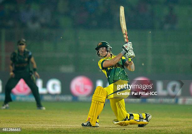 Meg Lanning captain of Australia bats during the ICC Women's World Twenty20 match between Australia Women and Pakistan Women played at Sylhet...