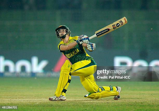 Elyse Villani of Australia bats during the ICC Women's World Twenty20 match between Australia Women and Pakistan Women played at Sylhet International...