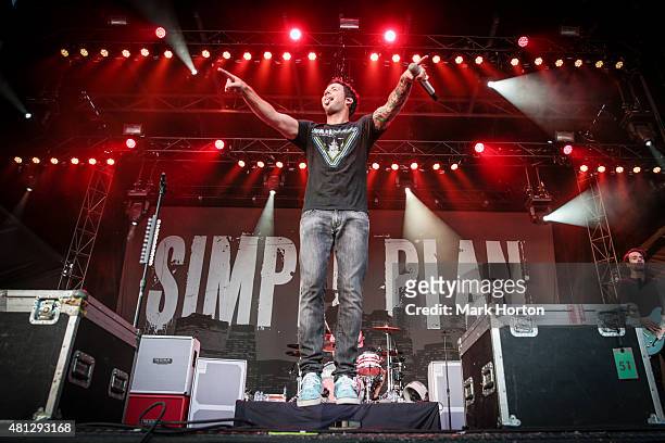 Pierre Bouvier and Sebastien Lefebvre of Simple Plan performs on Day 10 of the RBC Royal Bank Bluesfest on July 18, 2015 in Ottawa, Canada.