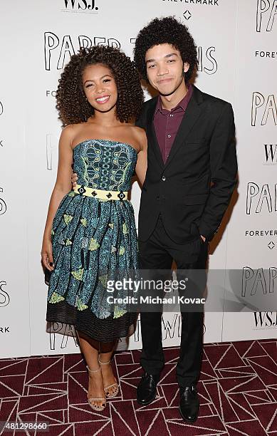 Actors Jaz Sinclair and Justice Smith attend WSJ. Magazine And Forevermark Host A Special Los Angeles Screening Of "Paper Towns" at The London West...