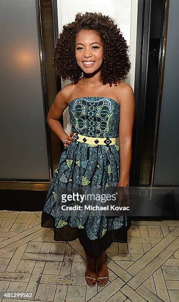 Actress Jaz Sinclair attends the afterparty of WSJ. Magazine And Forevermark Host A Special Los Angeles Screening Of "Paper Towns" at The London West...