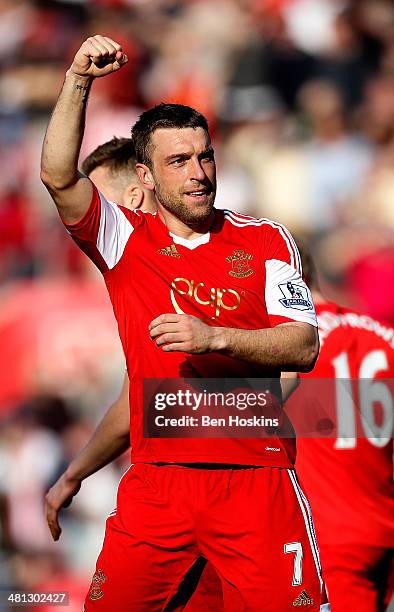 Ricky Lambert of Southampton celebrates after scoring his team's second goal of the game during the Barclays Premier League match between Southampton...