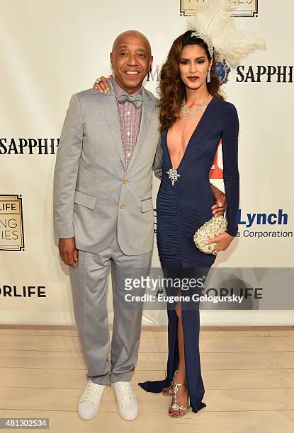 Russell Simmons and Jaslene Gonzalez attend as RUSH Philanthropic Arts Foundation Celebrates 20th Anniversary at Art For Life sponsored by Bombay...