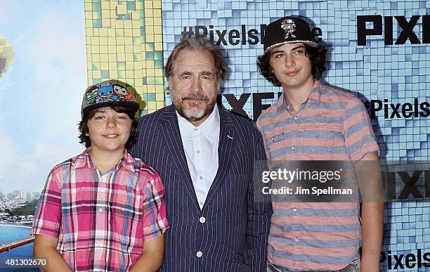 Actor Brian Cox and kids attend the "Pixels" New York premiere at Regal E-Walk on July 18, 2015 in New York City.