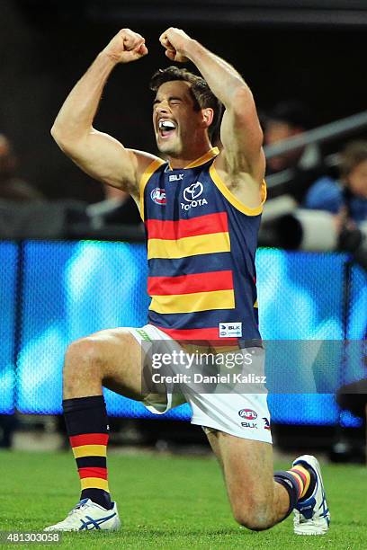 Taylor Walker of the Crows reacts after the final siren during the round 16 AFL match between the Port Adelaide Power and the Adelaide Crows at...
