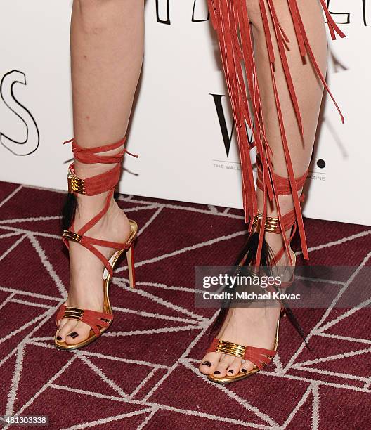 Actress Cara Delevingne, shoe detail, attends WSJ. Magazine And Forevermark Host A Special Los Angeles Screening Of "Paper Towns" at The London West...