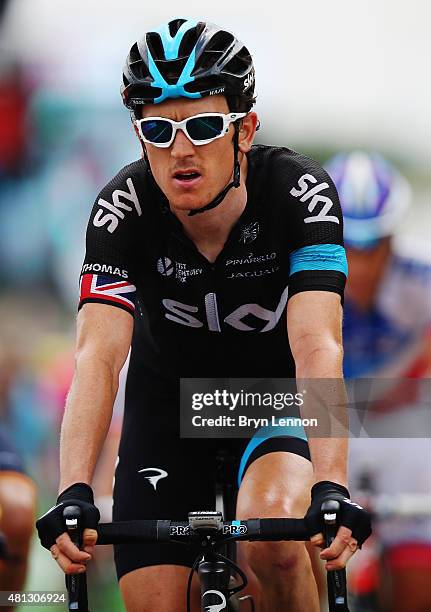 Geraint Thomas of Great Britain and Team Sky crosses the finish line at the end of Stage 15 of the Tour de France, a 183km rolling stage from Mende...