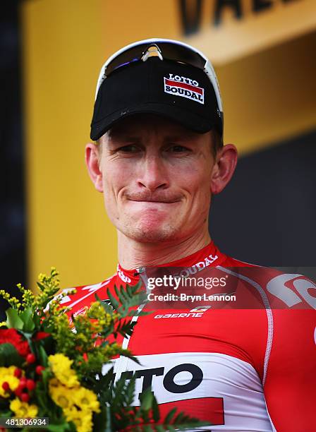 Andre Greipel of Germany and Lotto-Soudal celebrates winning Stage 15 of the Tour de France, a 183km rolling stage from Mende to Valence, on July 19,...