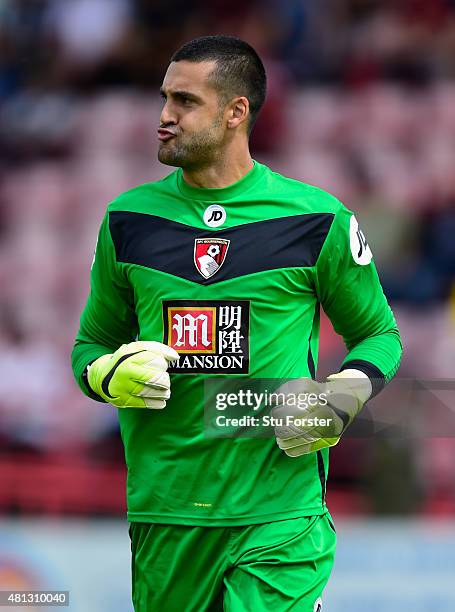 Bournemouth goalkeeper Adam Federici looks on during the Pre season friendly match between Exeter City and AFC Bournemouth at St James Park on July...