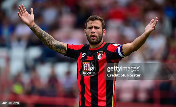 Bournemouth defender Steve Cook reacts during the Pre season friendly match between Exeter City and AFC Bournemouth at St James Park on July 18, 2015...