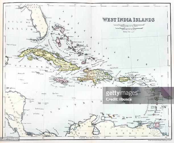 antique map of caribbean - books border stock illustrations