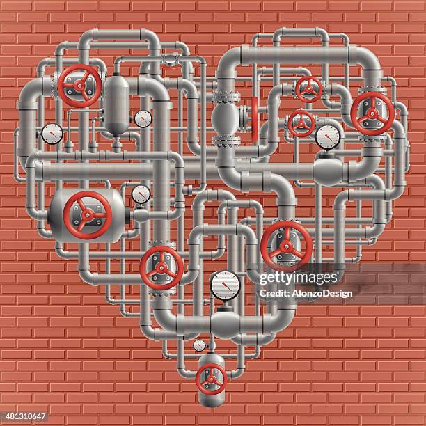 pipes heart - plumber tools background stock illustrations