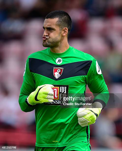 Bournemouth goalkeeper Adam Federici looks on during the Pre season friendly match between Exeter City and AFC Bournemouth at St James Park on July...