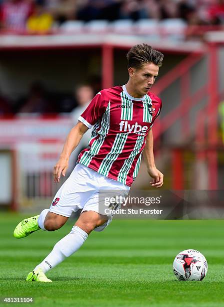 Tom Nichols of Exeter in action during the Pre season friendly match between Exeter City and AFC Bournemouth at St James Park on July 18, 2015 in...