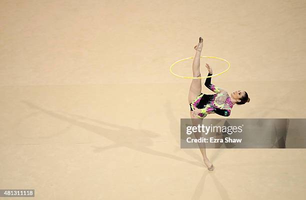 Natalia Azevedo Gaudio of Brazil competes in the rhythmic gymnastics hoop finals on Day 9 of the Toronto 2015 Pan Am Games on July 19, 2015 in...