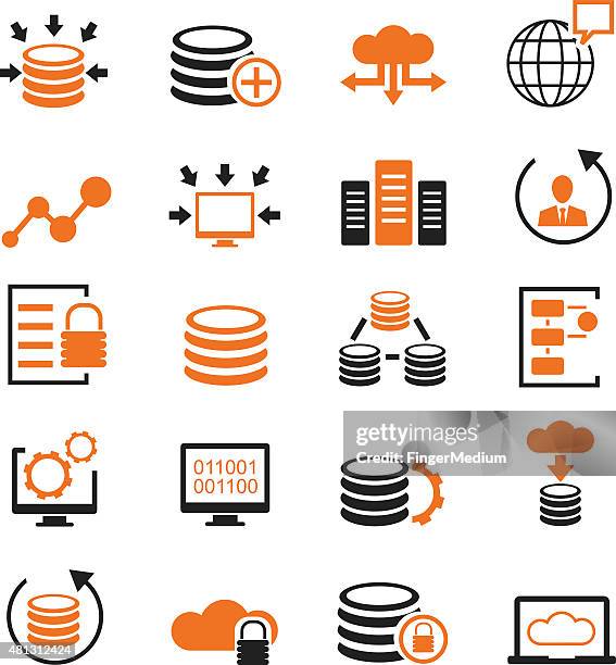 database icons set - network connection globe stock illustrations