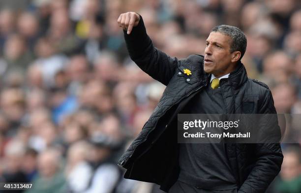 Chris Hughton, Manager of Norwich City points down from the touchline during the Barclays Premier League match between Swansea City and Norwich City...