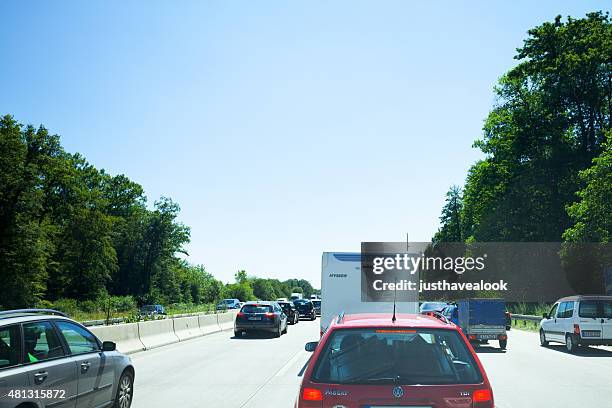 summer holiday traffic jam on highway a5 - summer jam 2015 stock pictures, royalty-free photos & images
