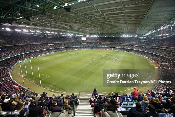 General view during the round 16 AFL match between the St Kilda Saints and the Richmond Tigers at Etihad Stadium on July 19, 2015 in Melbourne,...