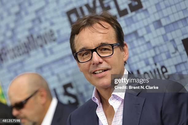 Director/producer Chris Columbus arrives for the New York premiere of "Pixels" held at the Regal E-Walk on July 18, 2015 in New York City.