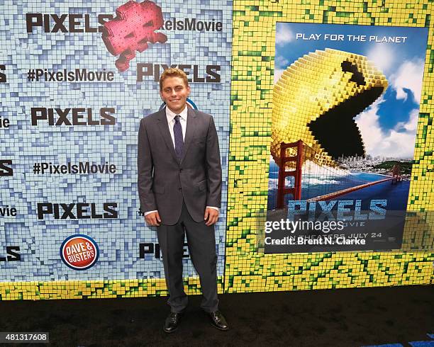 Actor Jared Sandler arrives at the "Pixels" New York premiere held at the Regal E-Walk on July 18, 2015 in New York City.