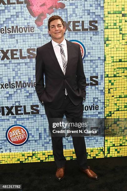 Actor/screenwriter Timothy Dowling arrives at the "Pixels" New York premiere held at the Regal E-Walk on July 18, 2015 in New York City.