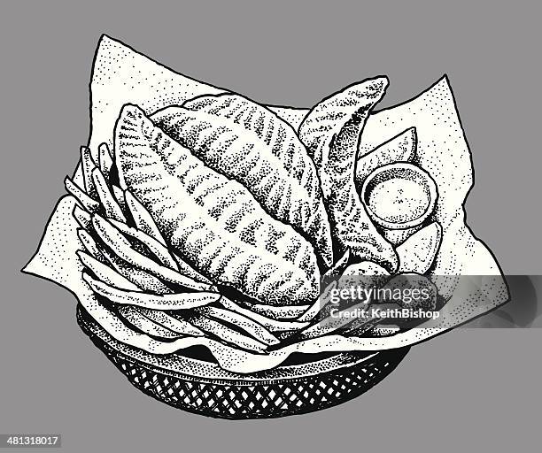 stockillustraties, clipart, cartoons en iconen met fish and chips - meal, dinner, food - fish and chips