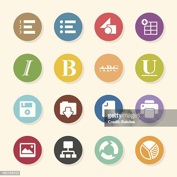 document editor tool icons - color circle series - bullet points stock illustrations