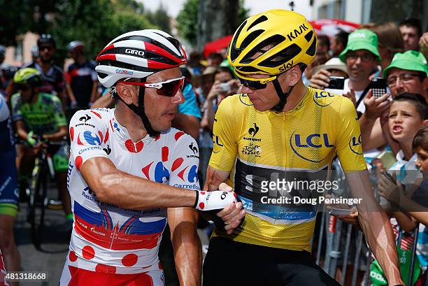 Joaquin Rodriguez Oliver of Spain and Team Katusha and Chris Froome of Great Britain and Team Sky prepare for the start of Stage 15 of the Tour de...