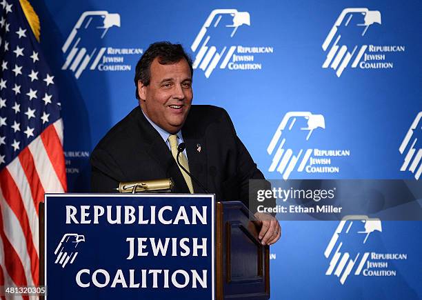 New Jersey Gov. Chris Christie speaks during the Republican Jewish Coalition spring leadership meeting at The Venetian Las Vegas on March 29, 2014 in...