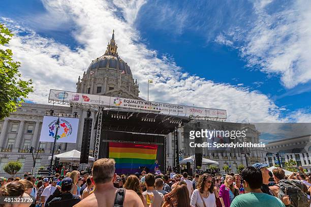 the 45th annual san francisco pride celebration & parade - san francisco city hall stock pictures, royalty-free photos & images