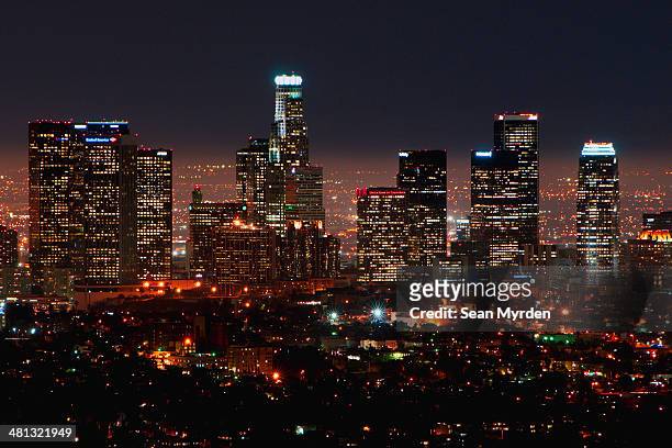 downtown los angeles - city of los angeles night stock pictures, royalty-free photos & images