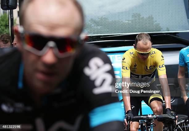 Ian Stannard and Chris Froome of Great Britain and Team Sky prepare for the start of Stage 15 of the Tour de France, a 183km rolling stage from Mende...