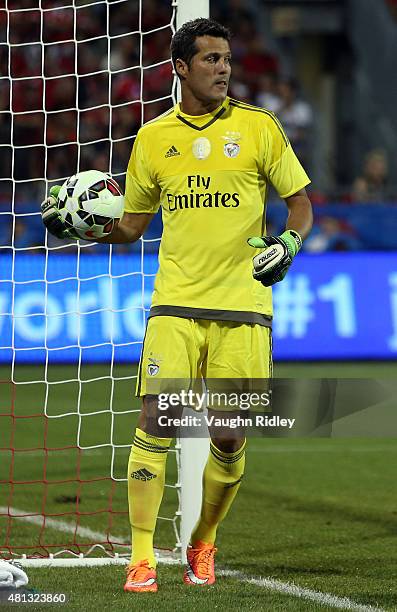 Julio Cesar of Benfica in action during the 2015 International Champions Cup match against Paris Saint-Germain at BMO Field on July 18, 2015 in...