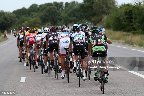 Group of riders fall off the back of the race and finish 15 miuntes behind the peloton during stage 15 of the 2015 Tour de France from Mende to...