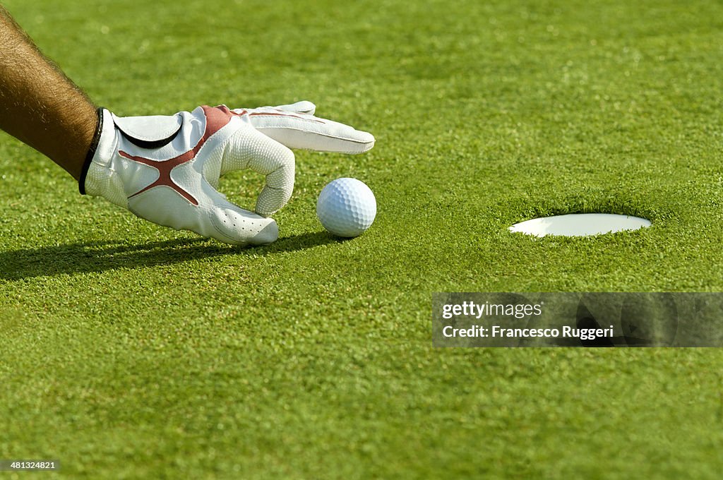 Golfer by the hole