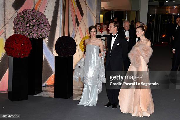 Charlotte Casiraghi, Pierre Casiraghi and Beatrice Borromeo attend the Rose Ball 2014 in aid of the Princess Grace Foundation at Sporting Monte-Carlo...