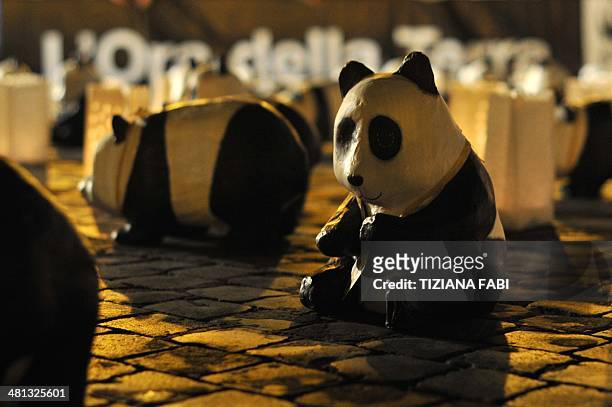 Activists of World Wide Fund have set up pandas figures near St Peter's square as part of the Earth Hour campaign on March 29, 2014 at the Vatican....