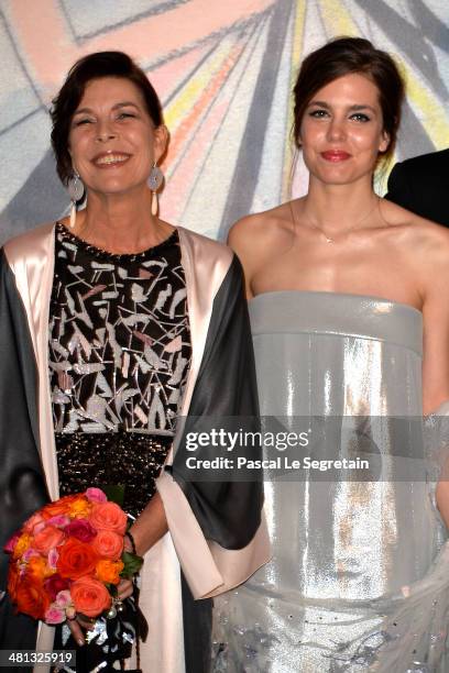 Princess Caroline of Hanover and Charlotte Casiraghi attend the Rose Ball 2014 in aid of the Princess Grace Foundation at Sporting Monte-Carlo on...