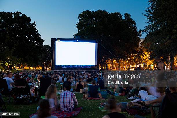 espectadores de cinema ao ar livre de noite de verão - movie theater imagens e fotografias de stock