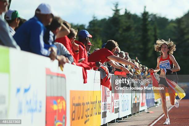 Alina Reh of Germany celebrates winning the WomenÕs 5000m final at Ekangen Arena on July 19, 2015 in Eskilstuna, Sweden.