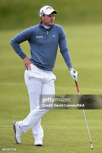 Danny Willett of England looks on from the fifth hole during the third round of the 144th Open Championship at The Old Course on July 19, 2015 in St...