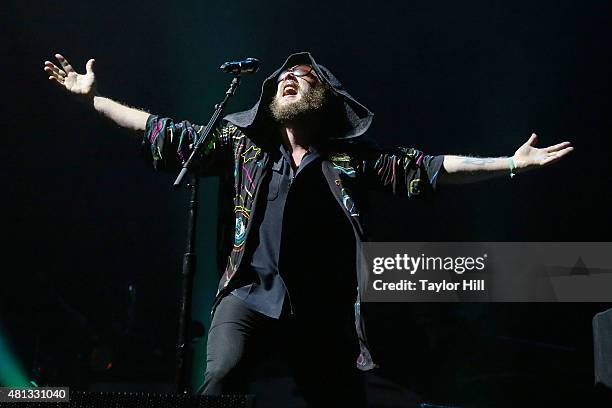 Jim James of My Morning Jacket performs during the 2015 Forecastle Festival at Waterfront Park on July 18, 2015 in Louisville, Kentucky.