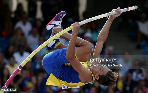 Armand Duplantis of Sweden in action during the Boys Pole Vault Final on day five of the IAAF World Youth Championships, Cali 2015 on July 19, 2015...