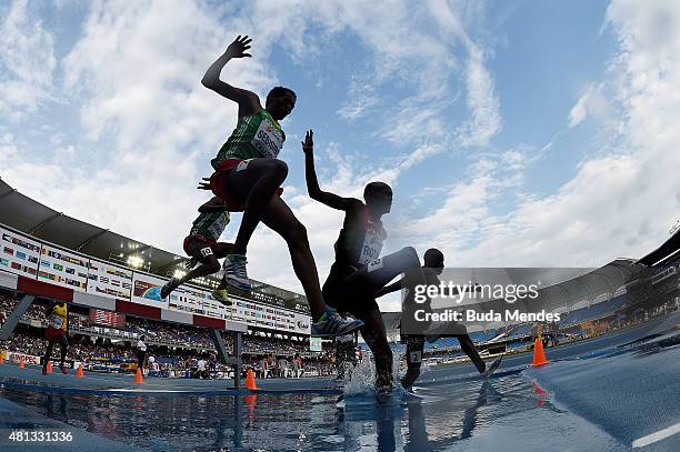 Vincent Kipyegon Ruto of Kenya in action during the 2000 Meters Steeplechase Final on day five of the IAAF World Youth Championships, Cali 2015 on...
