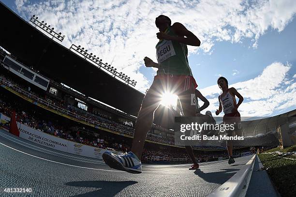 Abayneh Degu of Ethiopia in action during the mens 3000 Meters Final on day five of the IAAF World Youth Championships, Cali 2015 on July 19, 2015 at...