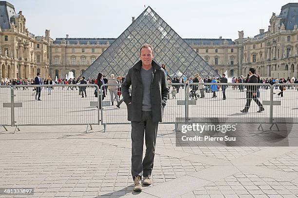 Kiefer Sutherland with his girlfriend and her daughter on vacation on March 29, 2014 in Paris, France.