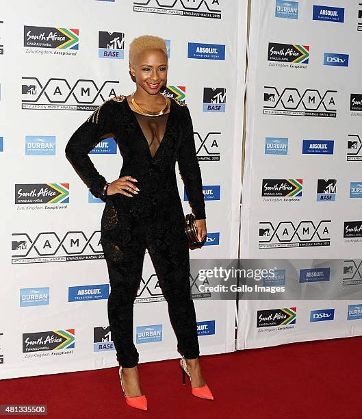 Boity Thulo seen on the red carpet at the 2015 MTV Africa Music Awards on July 18,2015 at the Durban International Conference Centre in Durban,South...